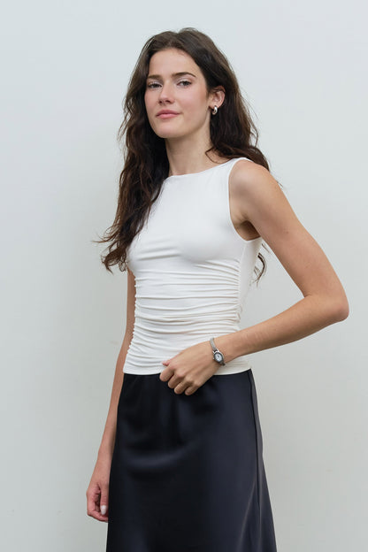 Boat Neck Ruched Knit Top TW2164