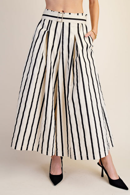 Wide Cropped Stripe Belted Pants  P8434