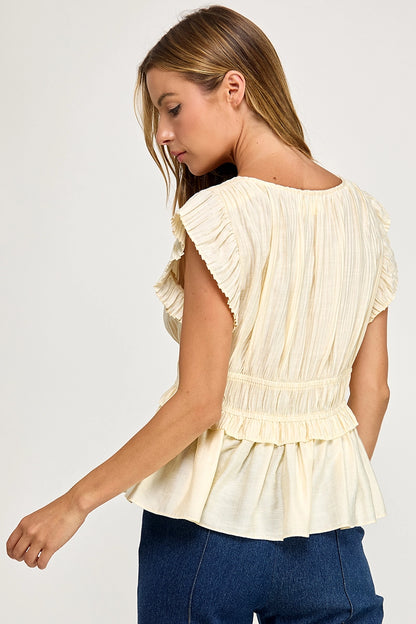 Pleated V Neck Top T293