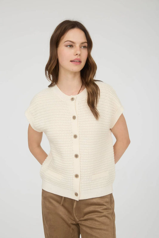 Button Down Short Sleeve Knit Cardigan Vest TW2030