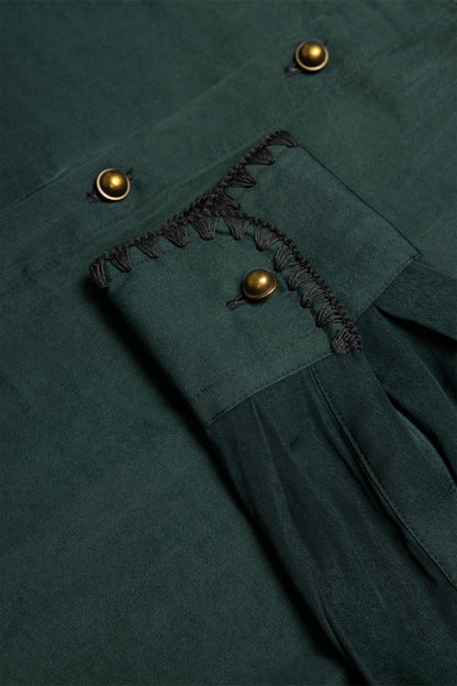 Blanket-stitch Cuff Button Up Cropped Blouse WB7077-C