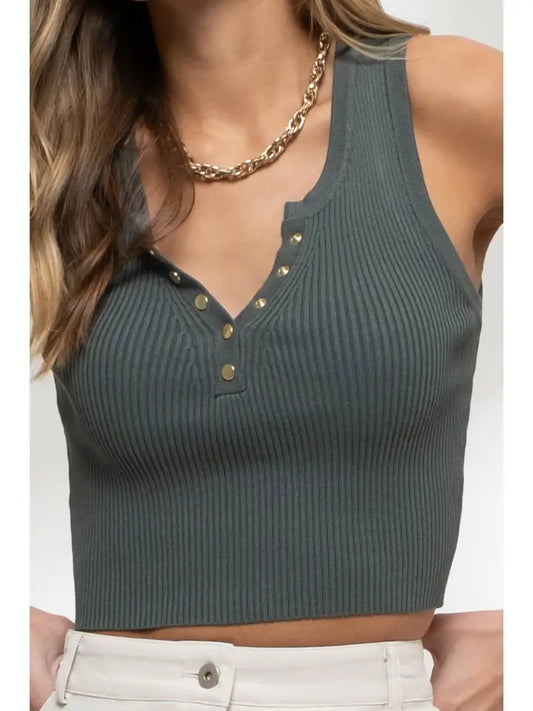 Snap Button Sweater Knit Crop Top TW1353