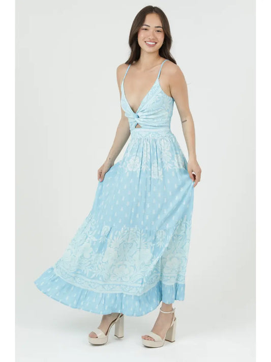 Twist Front Cut Out Printed Maxi Dress F4F50