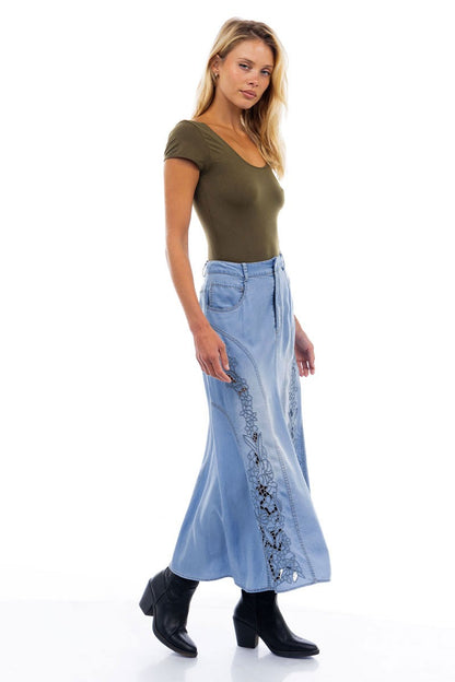 Embroidered Midi Denim Skirt WS4869