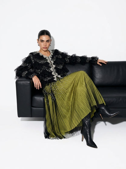 Embellished Ruffle Mesh Jacket  AM4001
