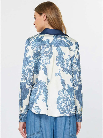 Printed Button Down Blouse W/Contrast Collar 2530272
