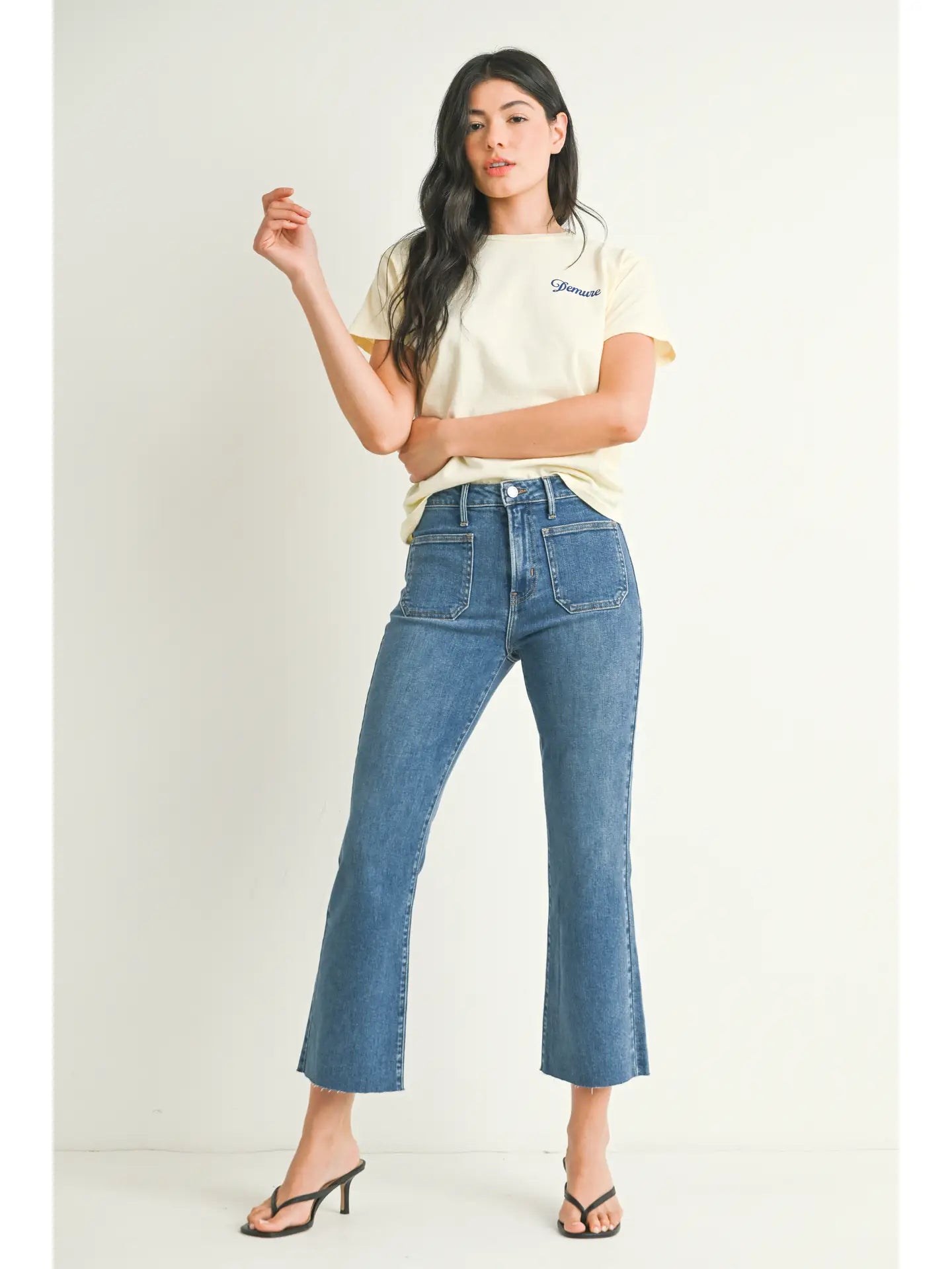 Patch Pocket Cropped Flare Jeans BP499J