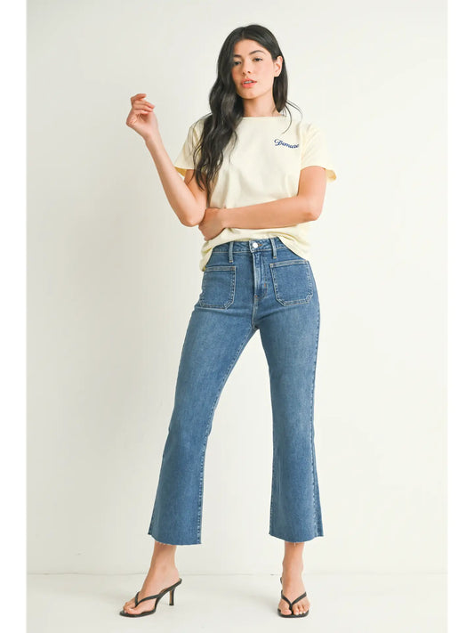Patch Pocket Cropped Flare Jeans BP499J