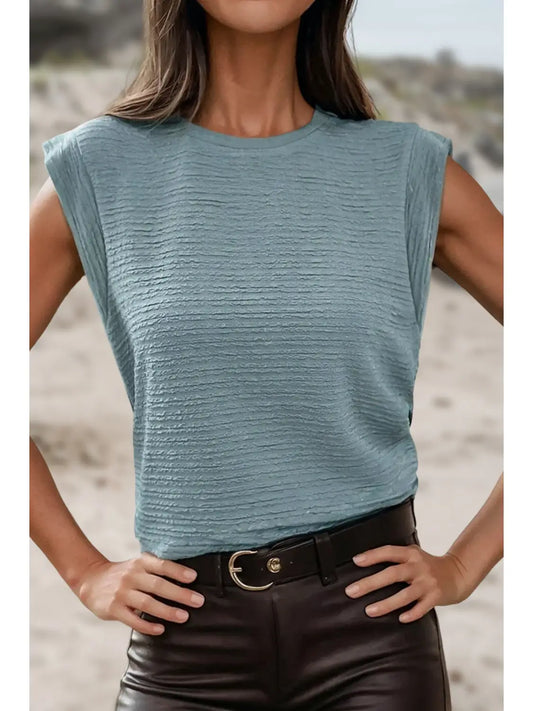 Textured Solid Sheath Sleeveless Casual Top APLA25226770-P804