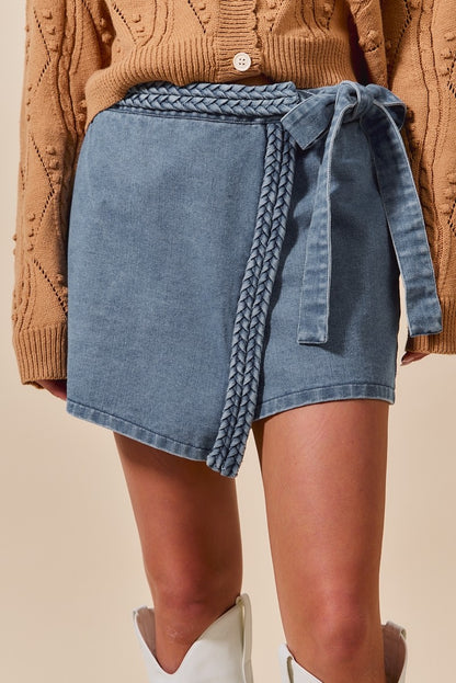 Wrap Braided Trimmed Denim Skort SB8541E-01