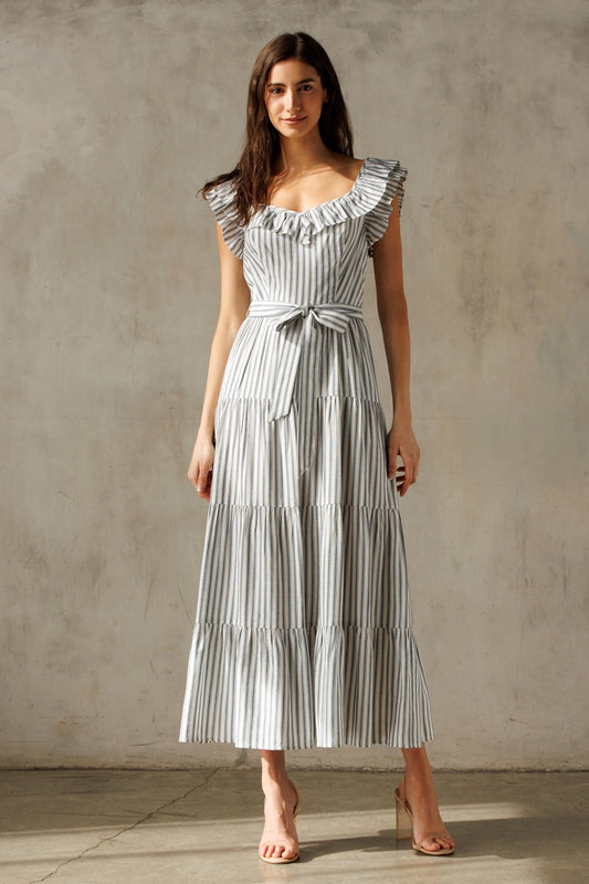 Striped Tiered Midi Dress JD7556