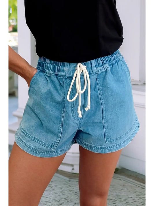 Contrast Drawstring Elastic Waist Denim Shorts LD7831957-P804