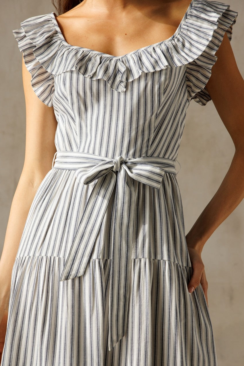 Striped Tiered Midi Dress JD7556