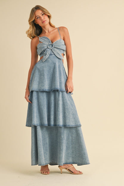 Denim Flower Top Maxi Dress ID8116-A