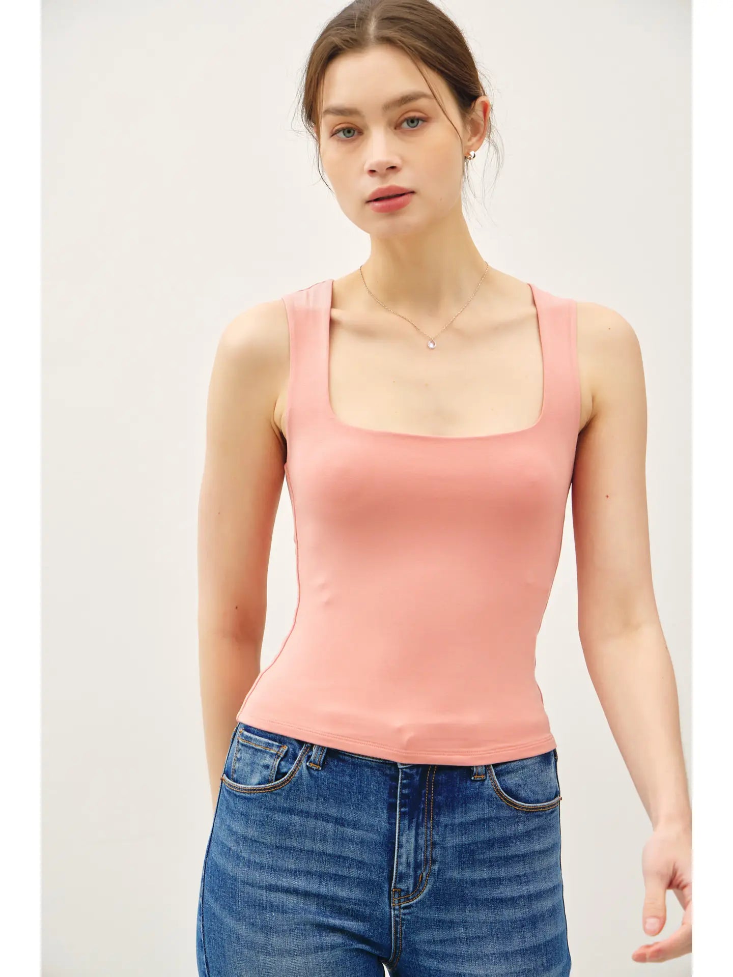 Soft Core Double Lined Square Neck Tank 19617