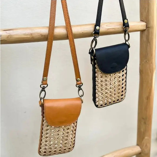 Cane Weave Cell Phone Crossbody Bag