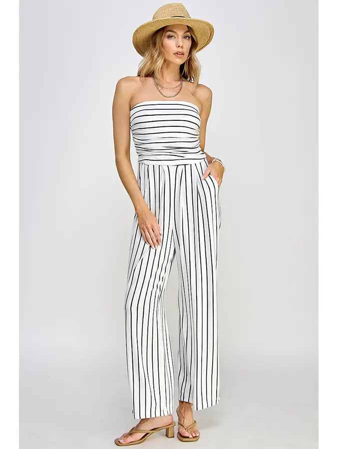 Tube Top With Shirring Palazzo Romper JR16435F