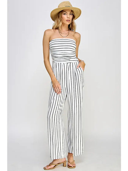 Tube Top With Shirring Palazzo Romper JR16435F