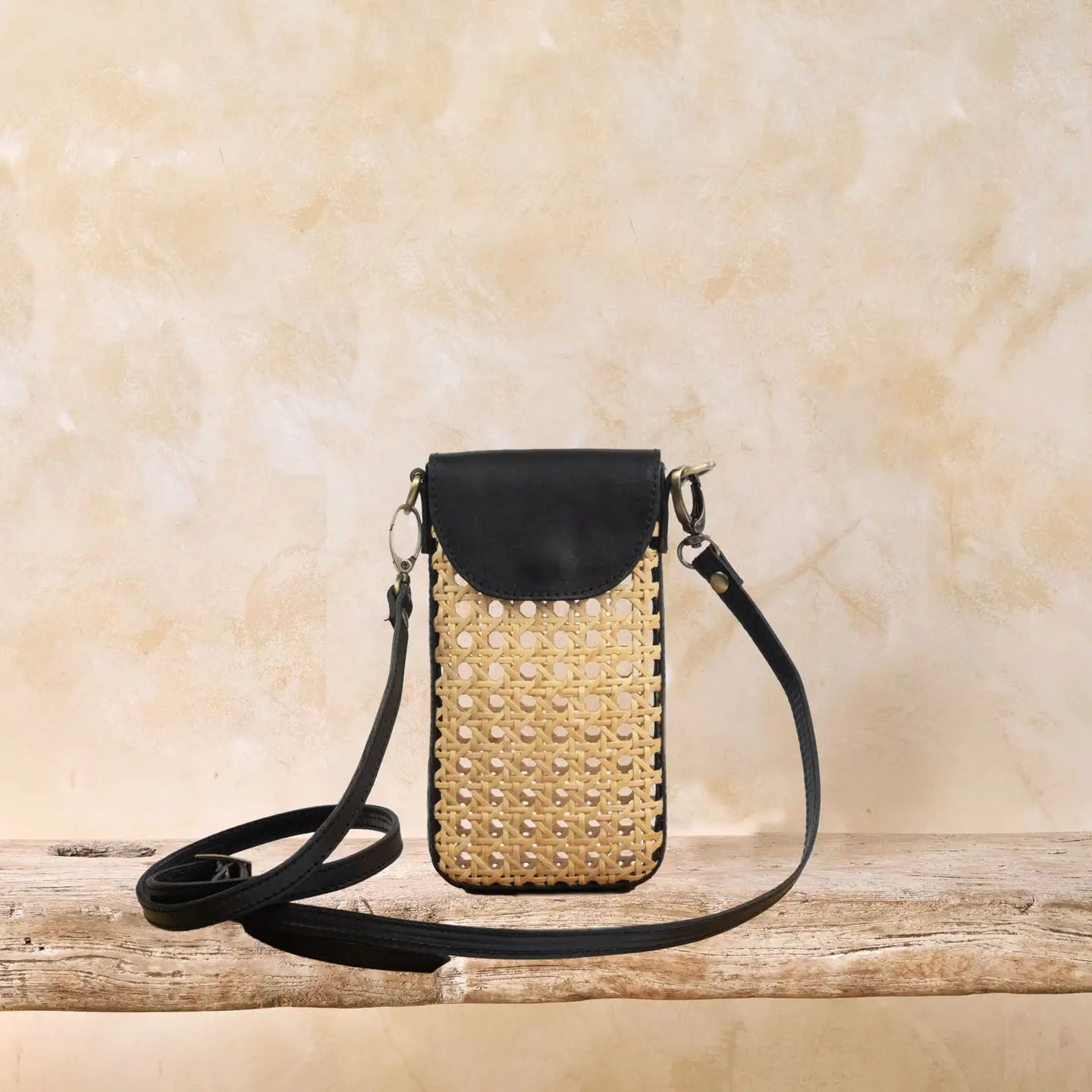 Cane Weave Cell Phone Crossbody Bag