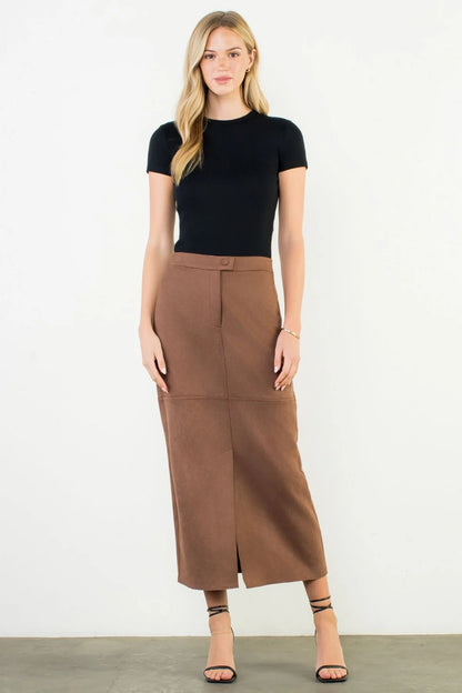 Front Slit Suede Long Skirt THS1800