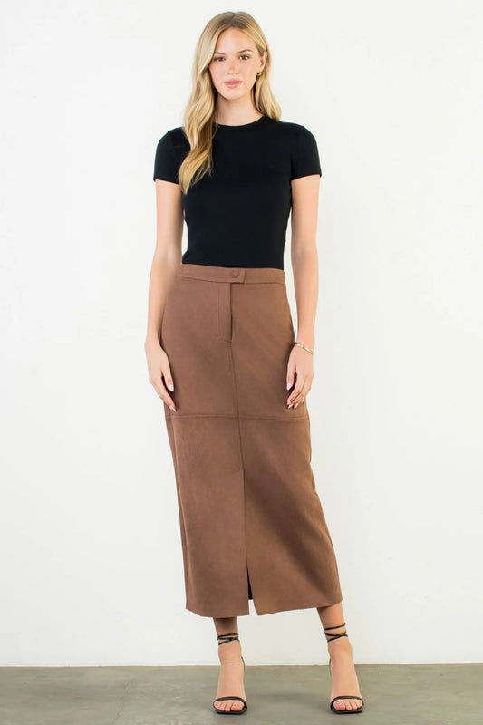 Front Slit Suede Long Skirt THS1800