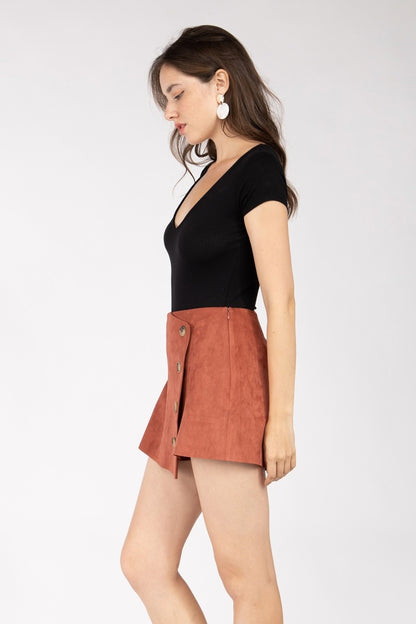 Faux Suede Asymmetrical Button Down Skort MP112217