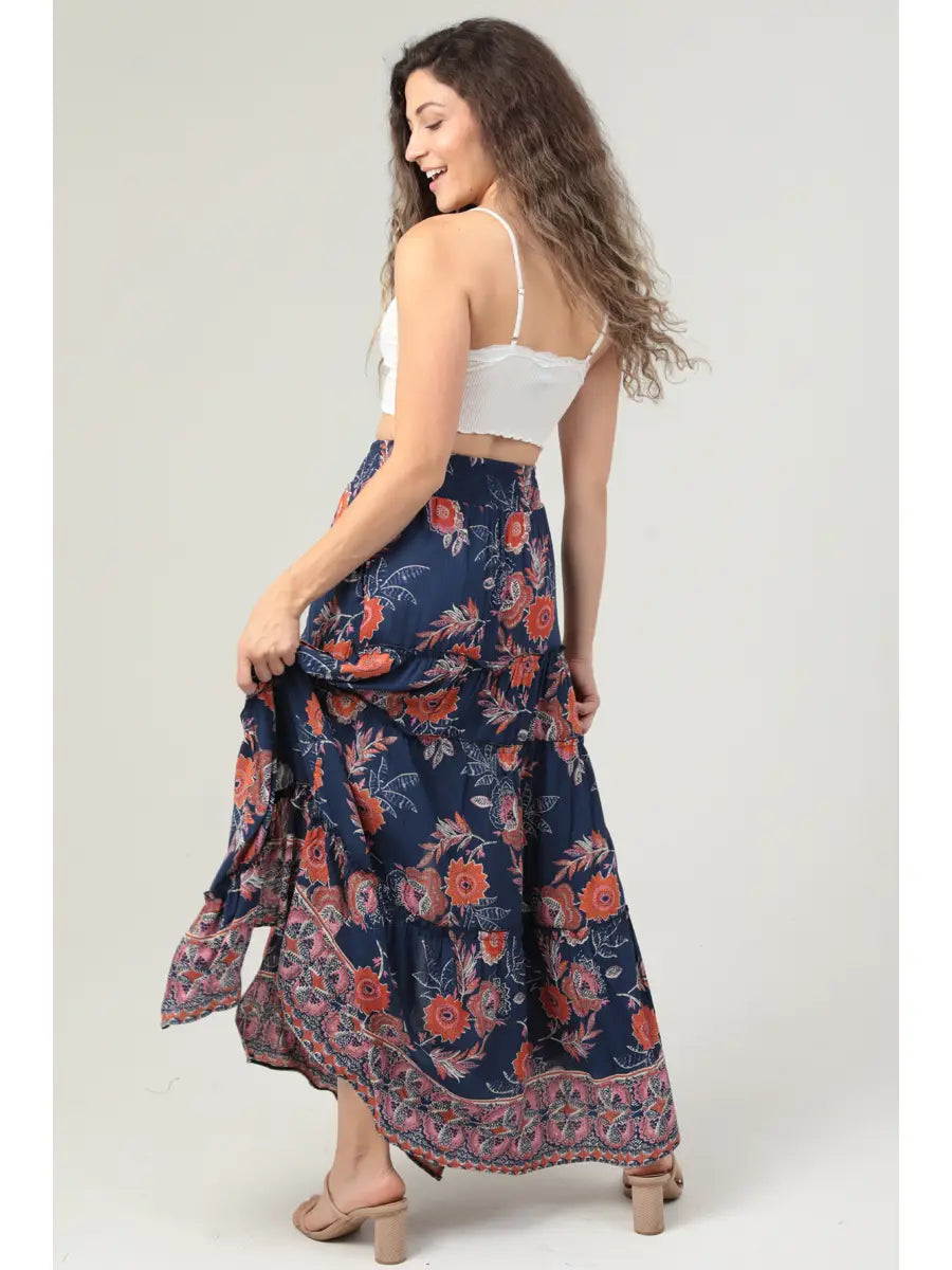 Floral Print Double Slit Maxi Skirt B6A82-A905