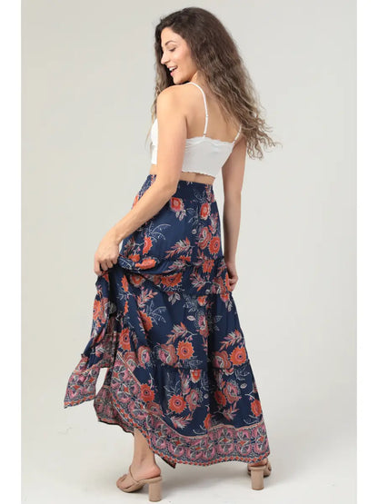 Floral Print Double Slit Maxi Skirt B6A82-A905