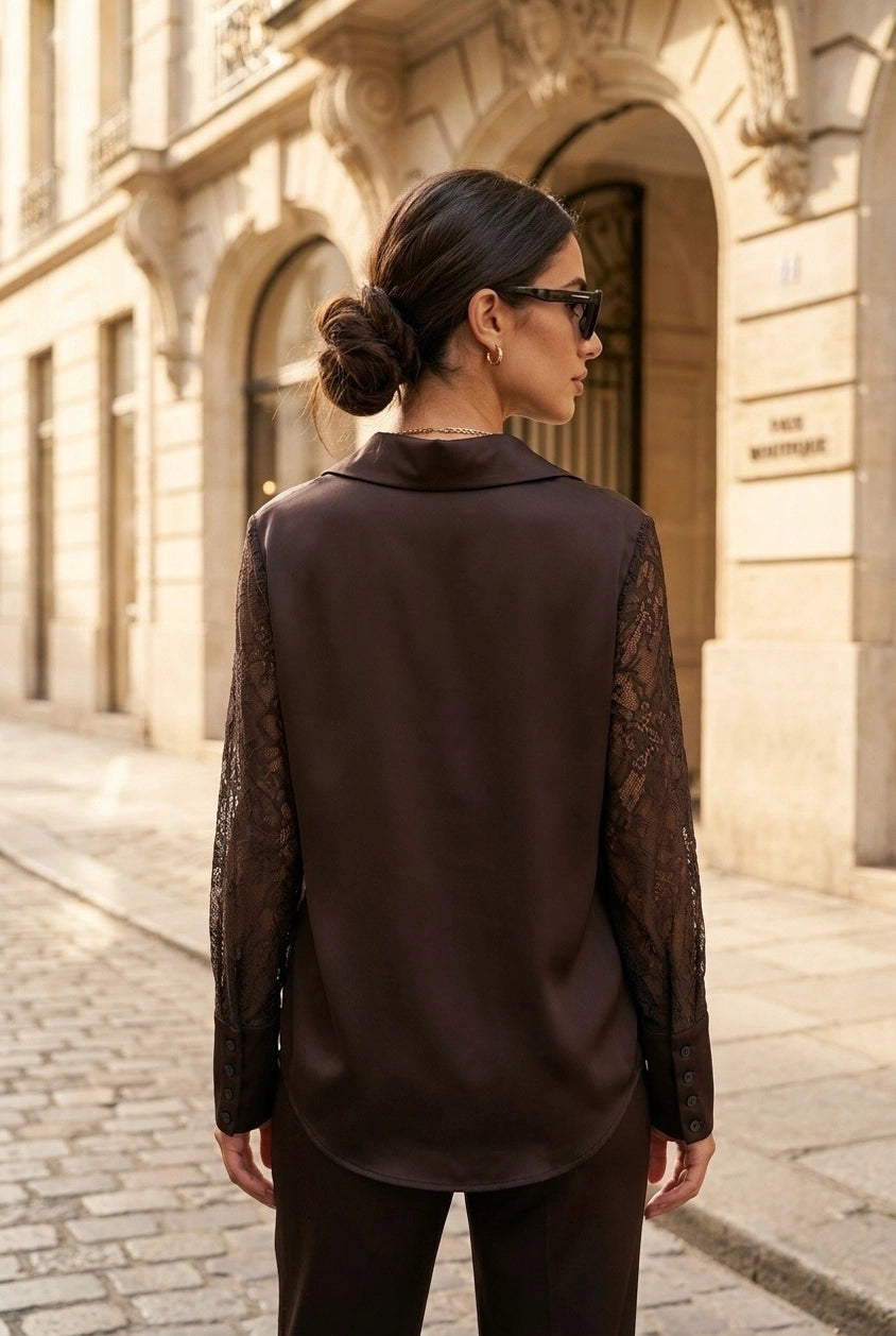Women's Satin Lace Shirt with Pockets  7082