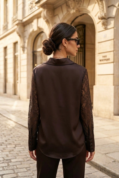 Women's Satin Lace Shirt with Pockets  7082