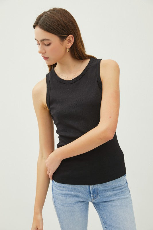 Basic Solid Cotton Crew Neck Tank 19310