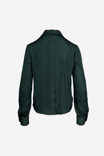 Blanket-stitch Cuff Button Up Cropped Blouse WB7077-C