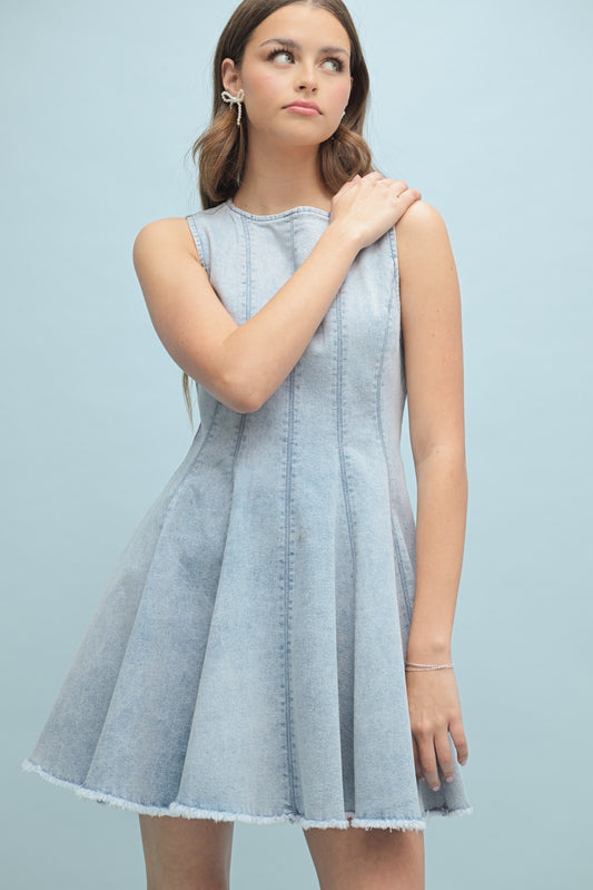 Stretch Denim Flared Mini Dress WL24-9856