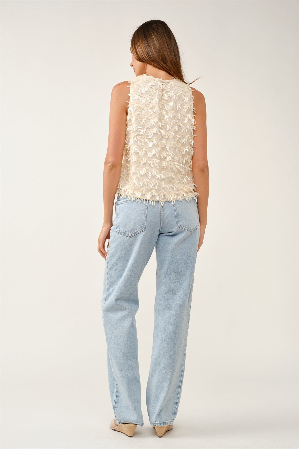 Fringed Sequin Sleeveless Top IBA29269