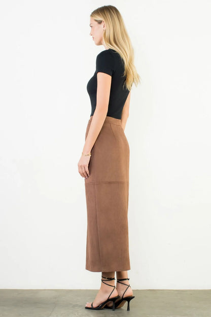 Front Slit Suede Long Skirt THS1800