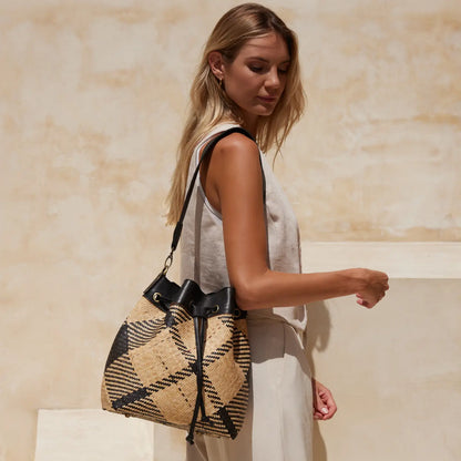 Rattan Sling Bag Woven Plaid Pattern