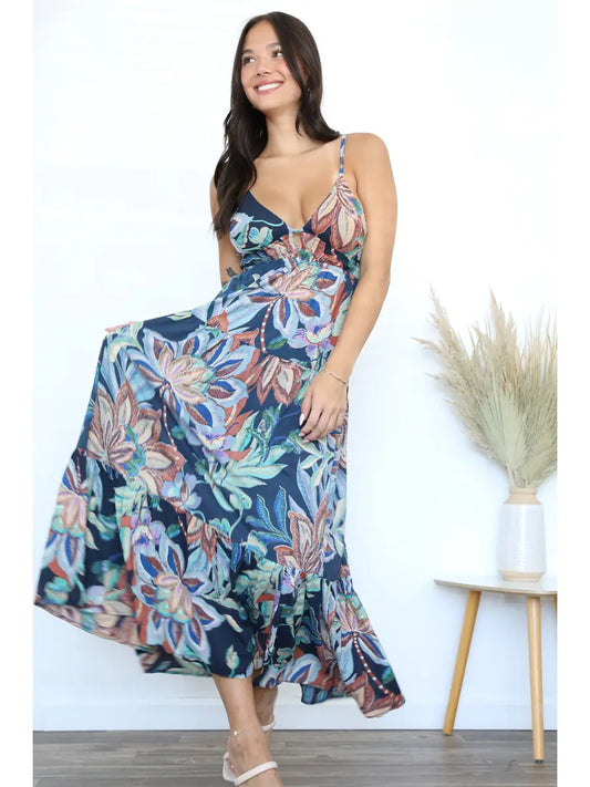 V Neck Open Tie Back Maxi Dress F4F72-FQ60