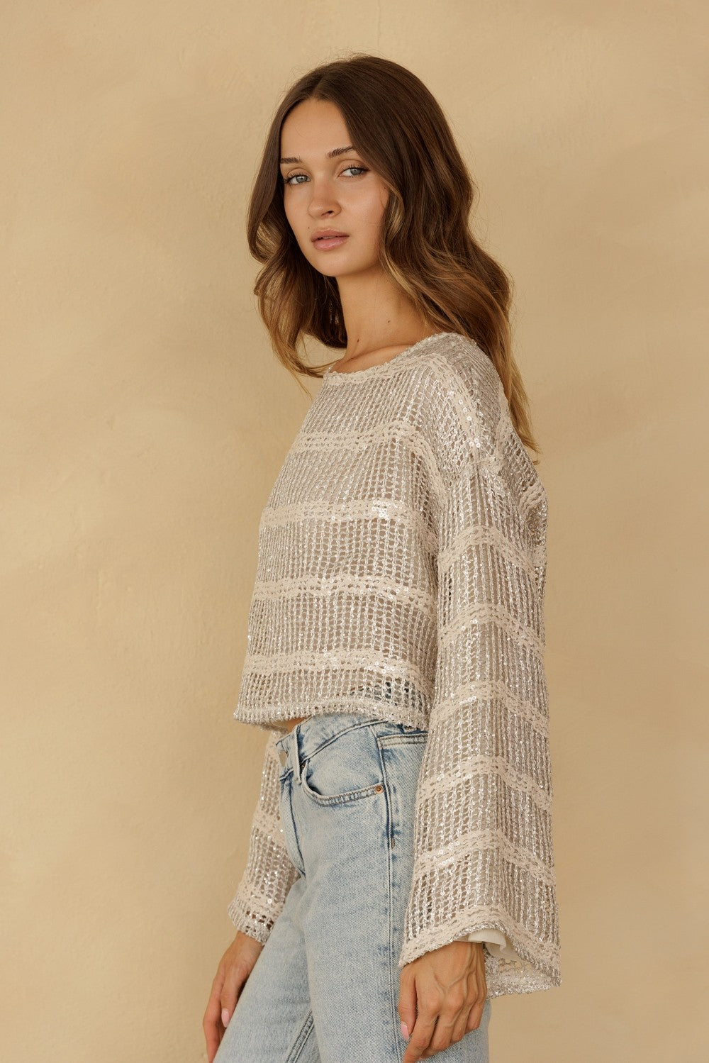 Silver Sequin Cropped Top JT7253-2