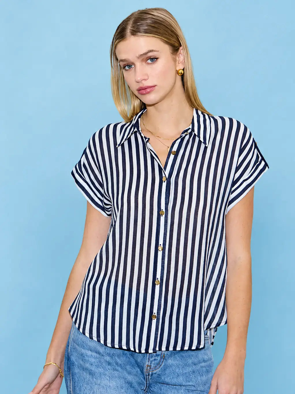 Striped Lightweight Woven Top TW2122