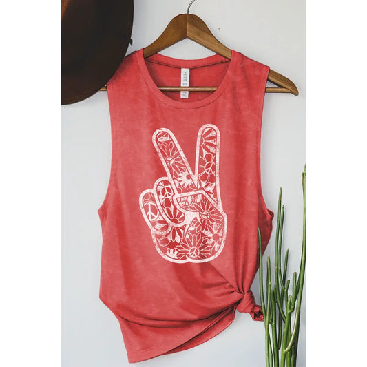 Peace and Love Sign Graphic Tank Top HL5447TK-1