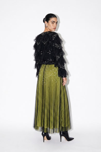 Embellished Ruffle Mesh Jacket  AM4001