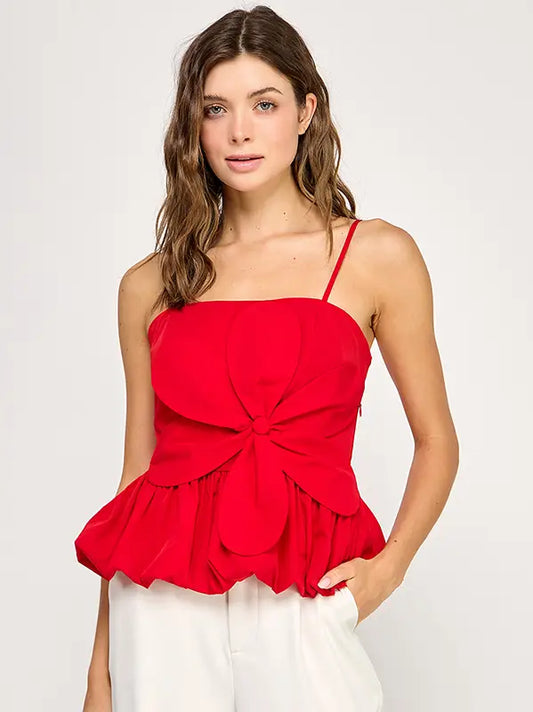Floral Corsage Peplum Top T220