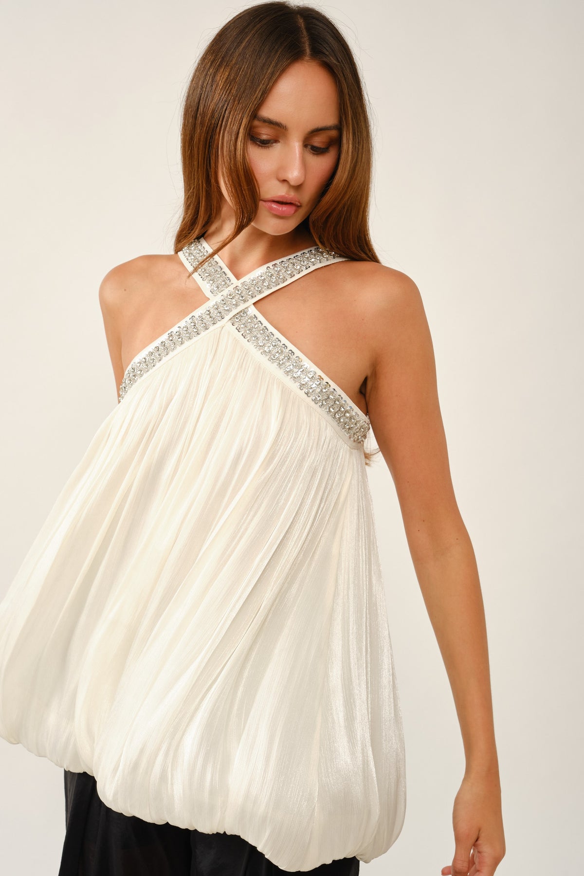 Sequin Pleated Bubble Blouse IBA29391