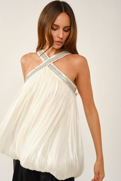 Sequin Pleated Bubble Blouse IBA29391