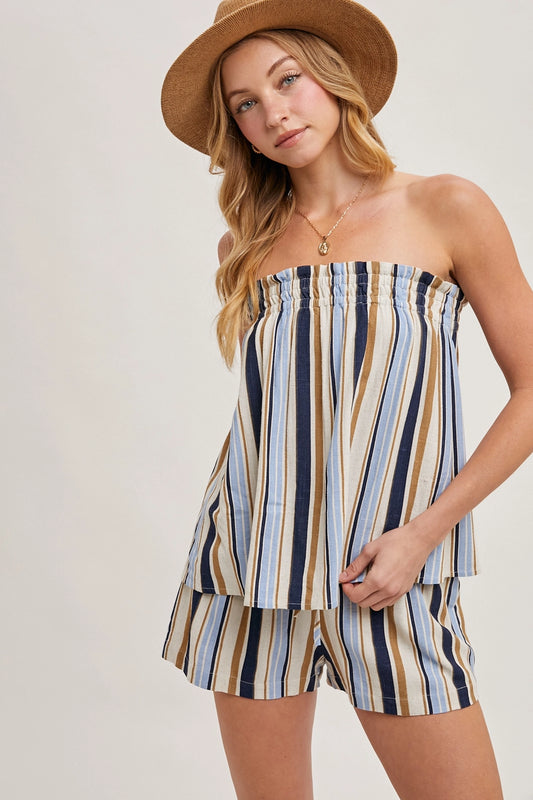 Corfu Striped Sleeveless Smocked Top & Shorts Set S02684