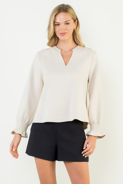 Long Sleeve Suede V-neck Top JH2320
