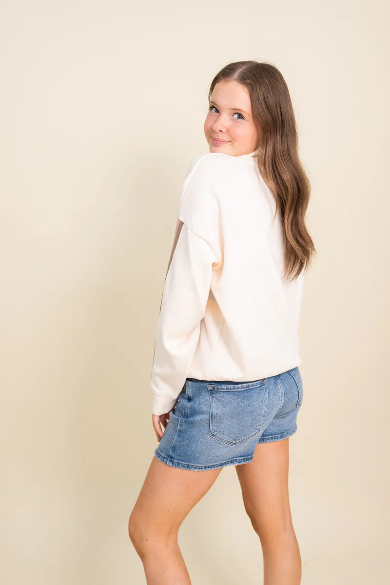 Coconut W/ Neutrals Striped Cloud Fleece Quarter Zip B13459-COCO