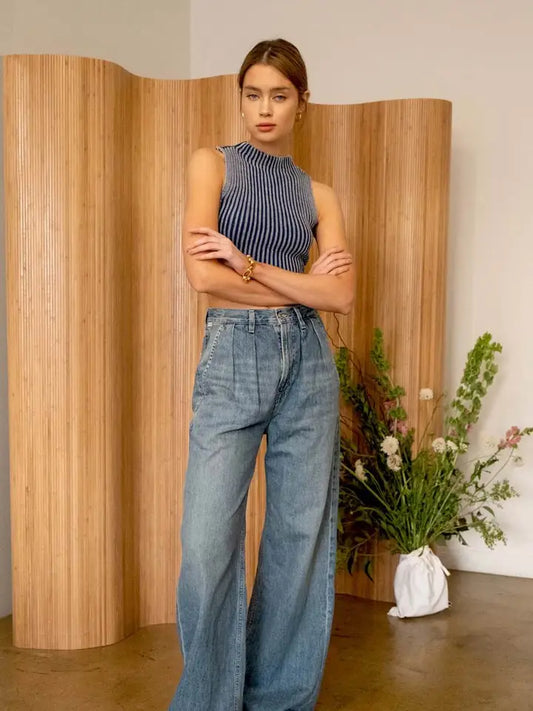 Washed Sleeveless Sweater Knit Top TW1297