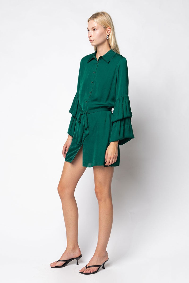 Mini Holiday Shirt Dress With Tiered Bell Sleeves WD5032