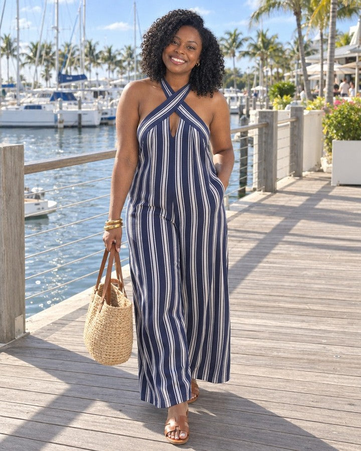 Striped Halter Jumpsuit  IM9247